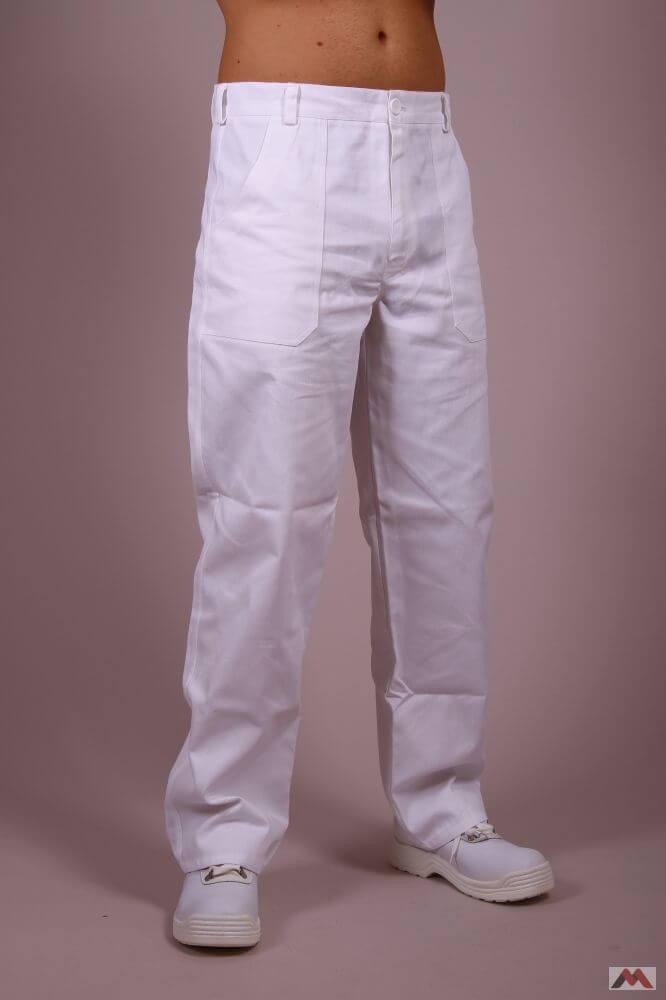 Pantaloni de lucru albi din bumbac (cu talie)