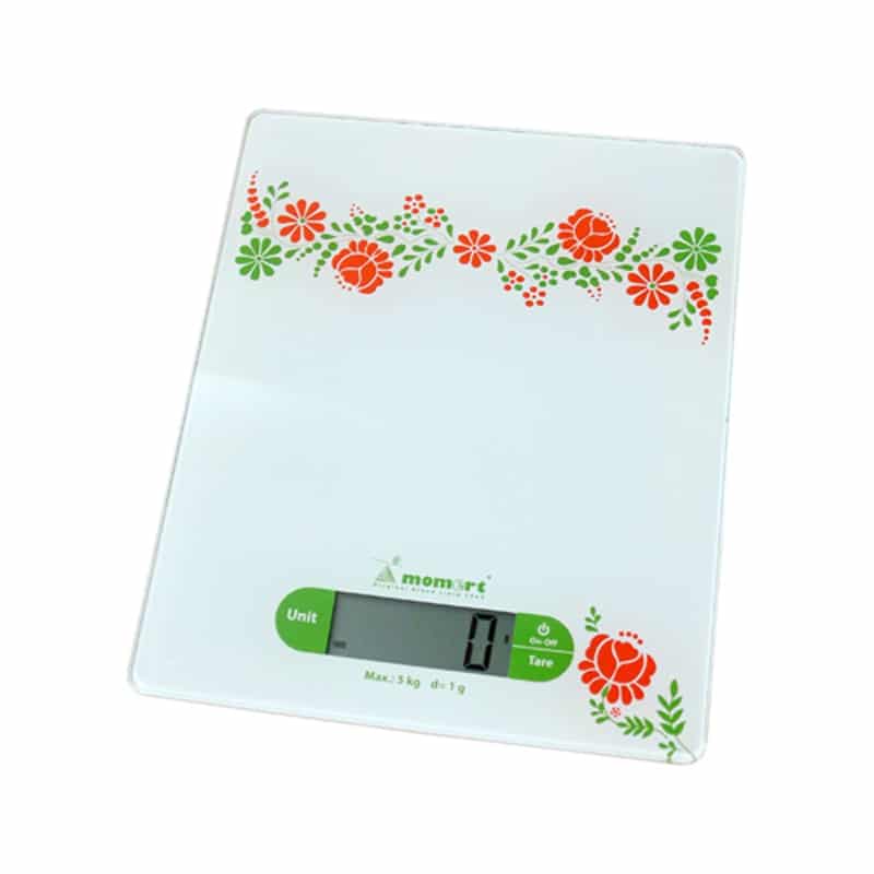 MOMERT Cantar electronic de bucatarie cu capac din sticla (cu model floral)